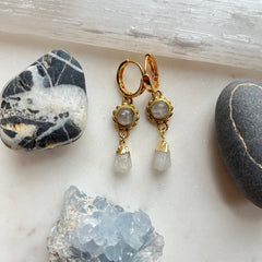 Moonflower~Moonstone~Huggie Earrings