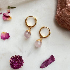 Dainty Rose Quartz~Huggie Earring