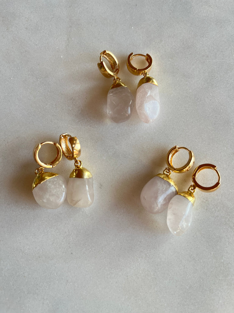 Chunky Rose Quartz~Huggie Earrings