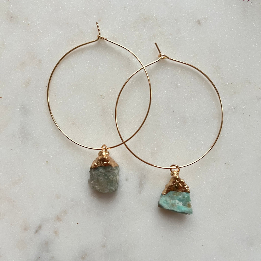 Raw Amazonite~Gold Filled Hoops~40mm