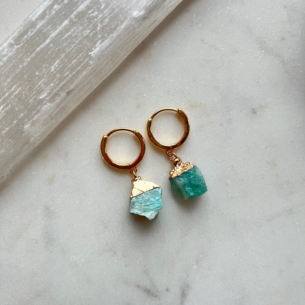 Raw Amazonite~Huggie Earrings