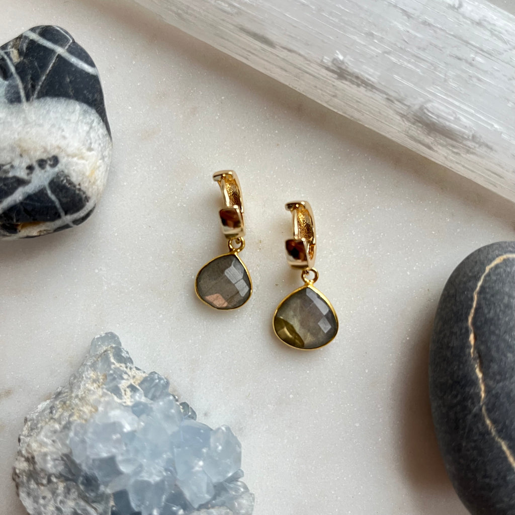 Faceted Labradorite~Huggie Earrings