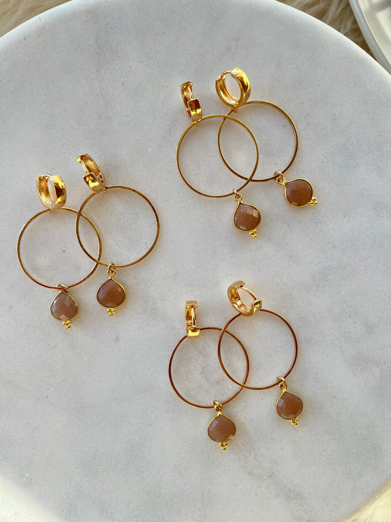 Peach Moonstone~Hoop Huggies