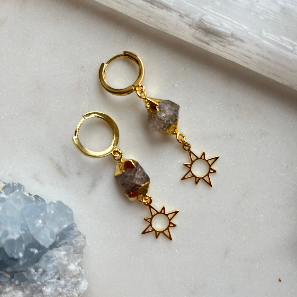 Celestial Diamond~Herkimer Huggie Earrings
