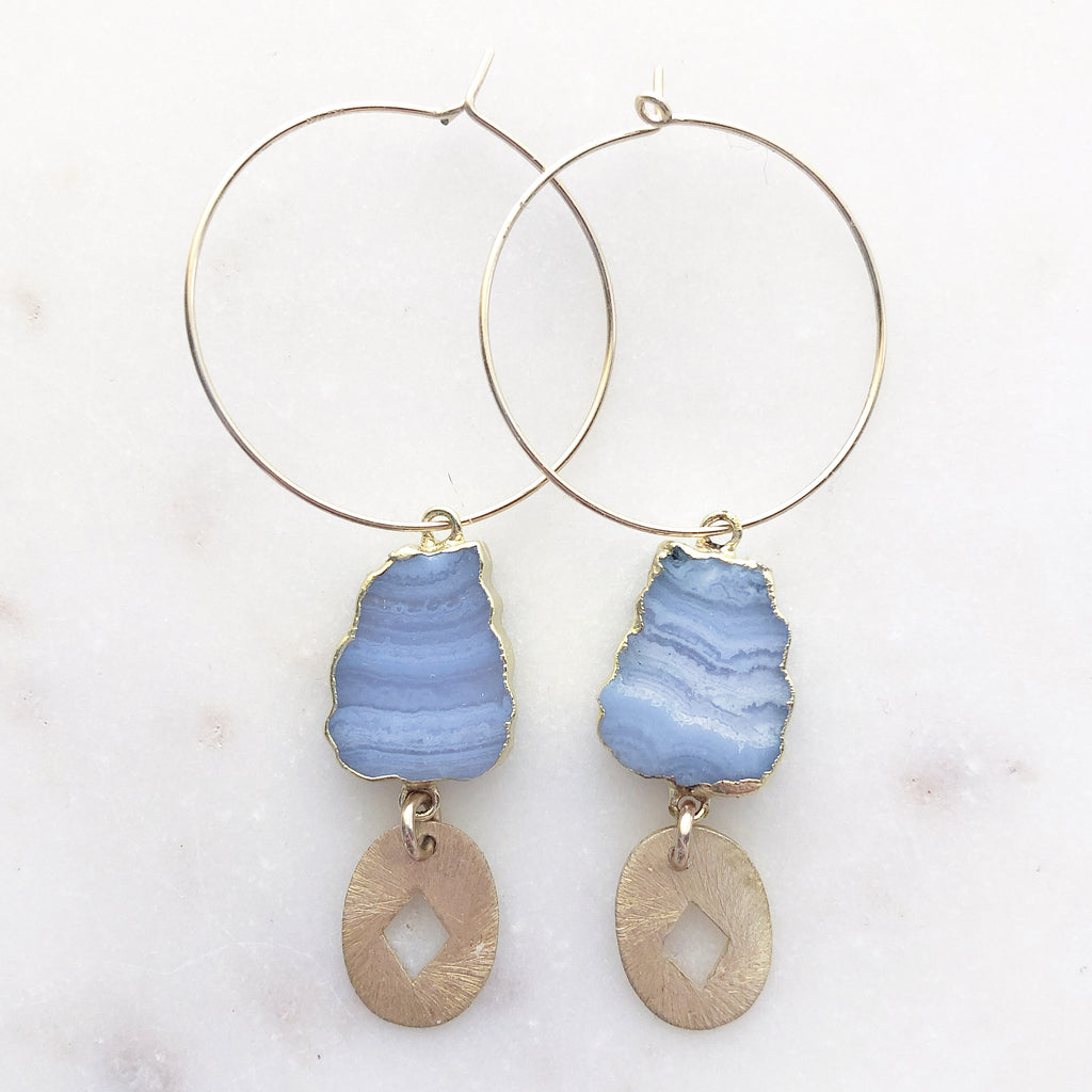 Blue Lace Agate~Diamond Radiance Earrings