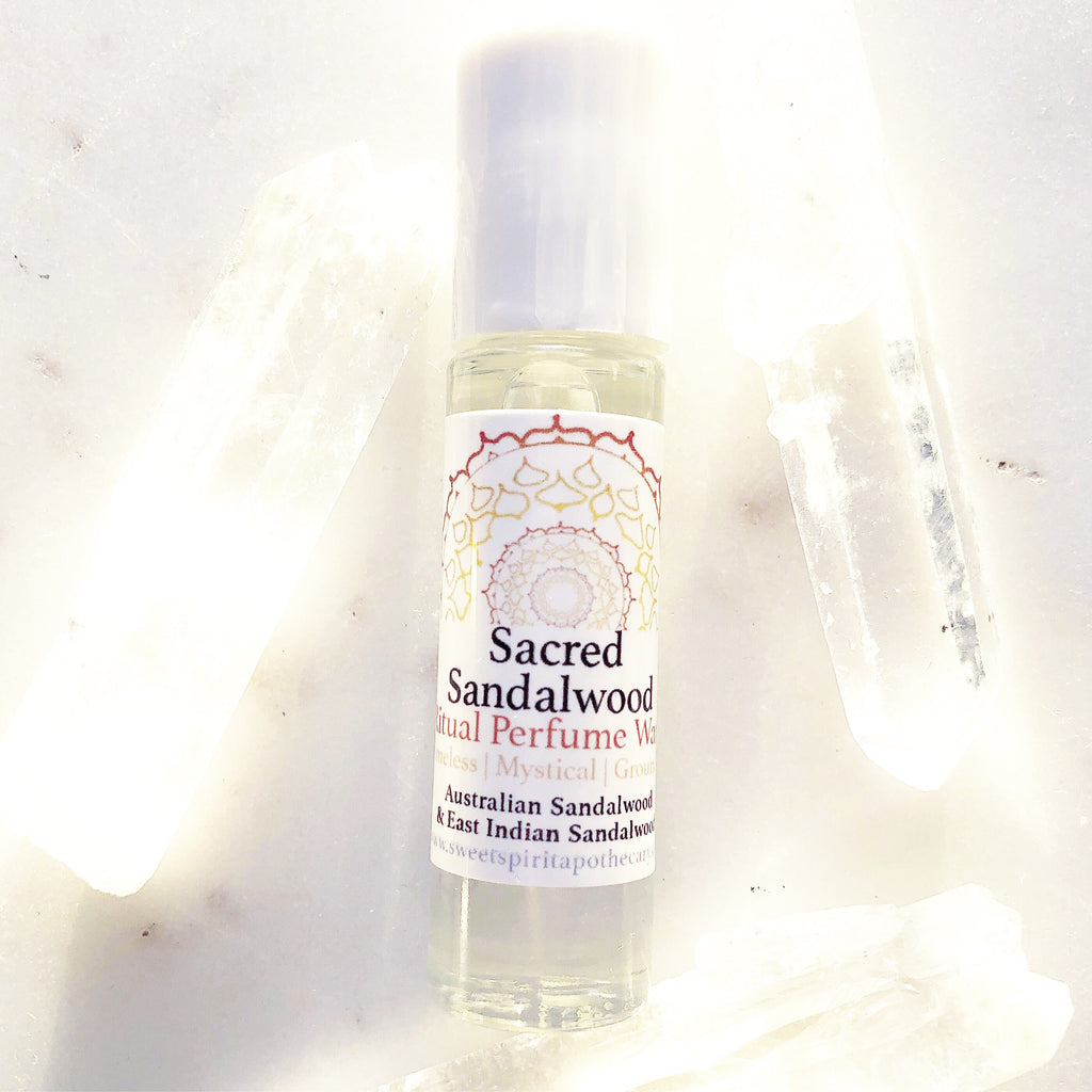 Sacred Sandalwood and Tiger’s Eye Crystal-Ritual Perfume Roller