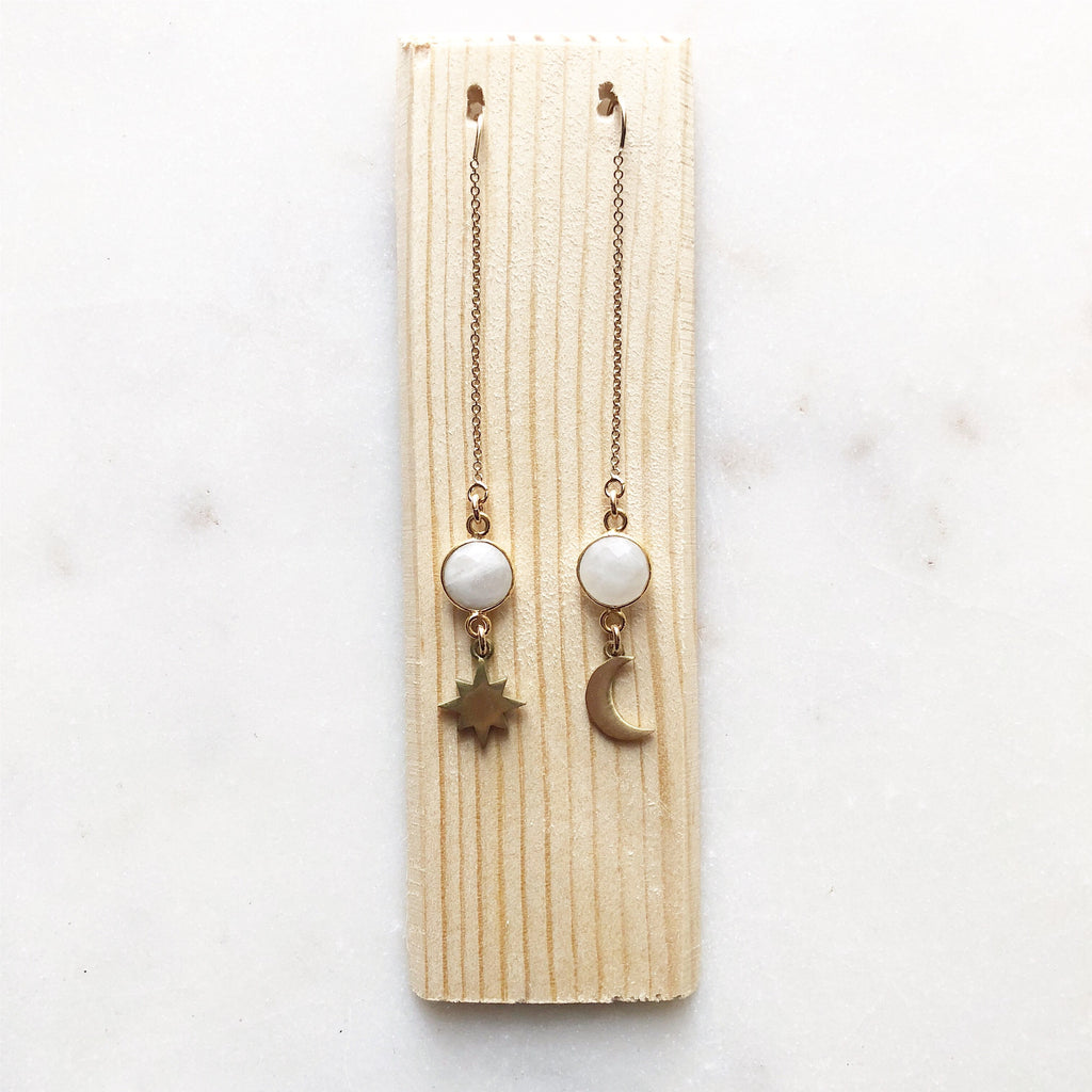 Celestial Magic~Rainbow Moonstone Threader Earrings