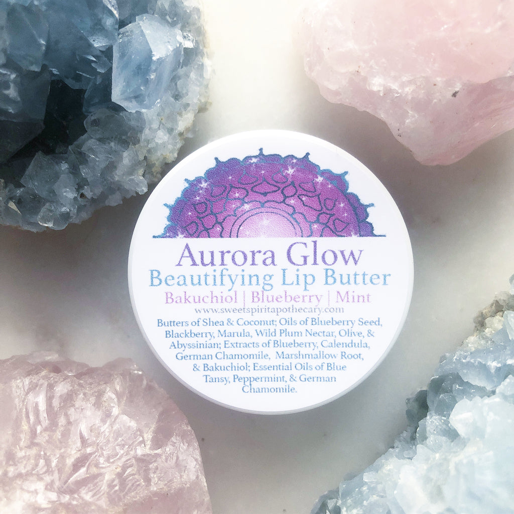 Aurora Glow~Beautifying Lip Butter~ with blueberry, mint and Bakuchiol (non irritating plant derived retinol alternative)