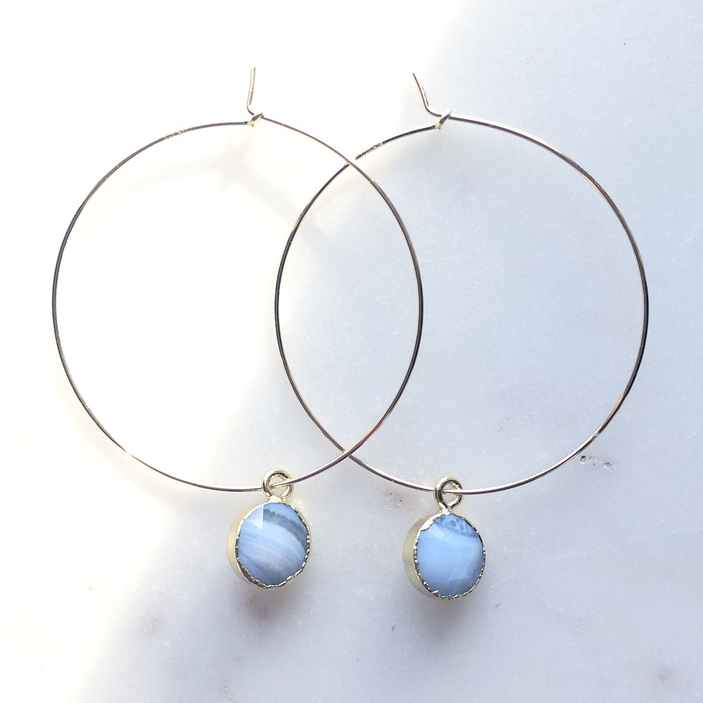 Blue Lace Agate Hoops