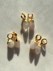 Chunky Rose Quartz~Huggie Earrings