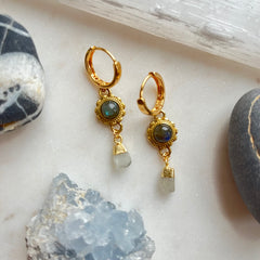 Aurora Bloom~Labradorite and Aquamarine~Huggie Earrings