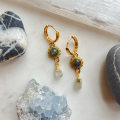Aurora Bloom~Labradorite and Aquamarine~Huggie Earrings