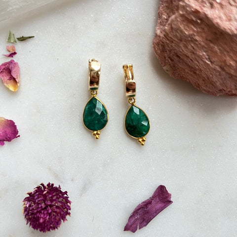 Faceted Emerald~Huggie Earrings