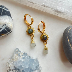 Aurora Bloom~Labradorite and Aquamarine~Huggie Earrings