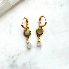 Moonflower~Moonstone~Huggie Earrings