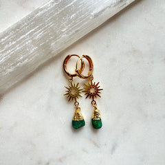 Celestial Love~Raw Emerald~Huggie Earrings