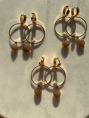 Peach Moonstone~Hoop Huggies