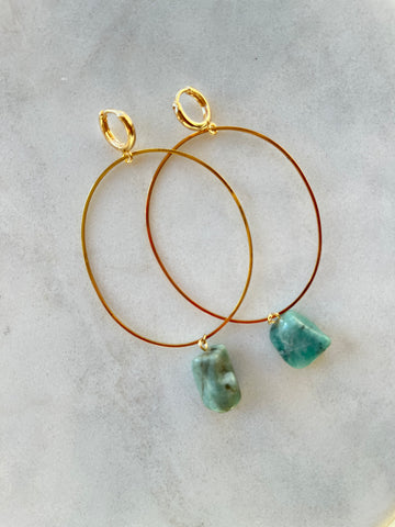 Emerald~large hoop huggie earrings
