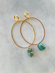 Emerald~large hoop huggie earrings