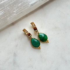 Faceted Emerald~Huggie Earrings
