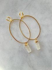 Selenite~Large hoop Huggie earrings