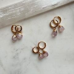 Dainty Rose Quartz~Huggie Earring