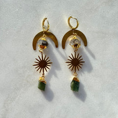 Celestial Magic~Emerald and Herkimer Diamond Huggie Earrings