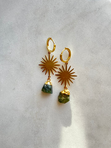 Emerald Daystar~Huggie Earrings