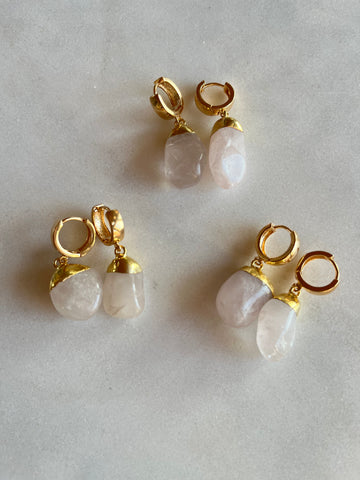 Chunky Rose Quartz~Huggie Earrings