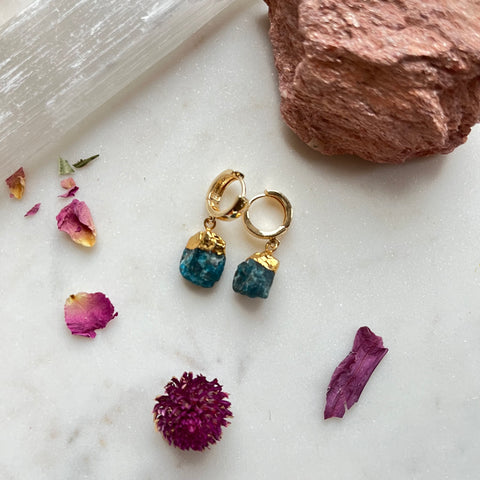 Raw Apatite~Huggie Earrings