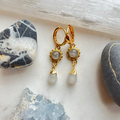Moonflower~Moonstone~Huggie Earrings
