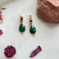 Faceted Emerald~Huggie Earrings