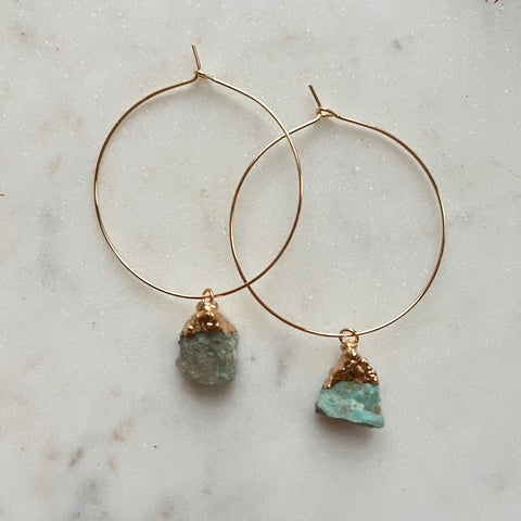 Raw Amazonite~Gold Filled Hoops~40mm
