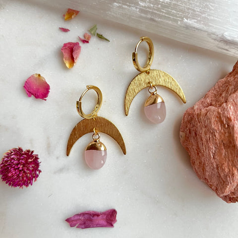 Rose Moon~Huggie Earrings