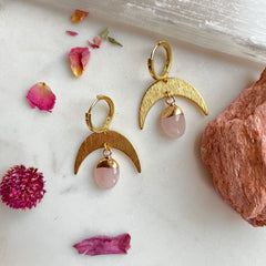 Rose Moon~Huggie Earrings