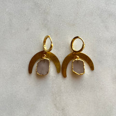 Rose Quartz~Cresent Moon Huggie Earrings