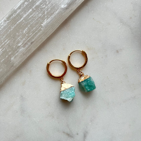 Raw Amazonite~Huggie Earrings