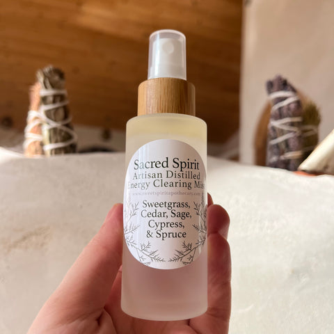 Sacred Spirit~Energy Clearing Mist~Sweetgrass, Sage, Cedar Cypress and Spruce