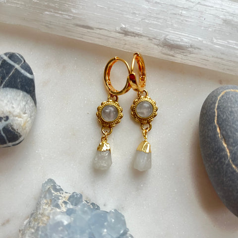 Moonflower~Moonstone~Huggie Earrings