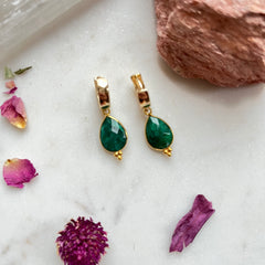 Faceted Emerald~Huggie Earrings
