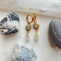 Moonflower~Moonstone~Huggie Earrings