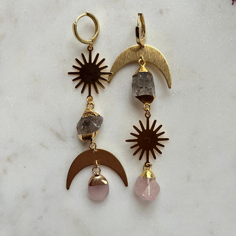 Celestial Love~Herkimer Diamond and Rose Quartz Earrings