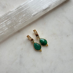 Faceted Emerald~Huggie Earrings