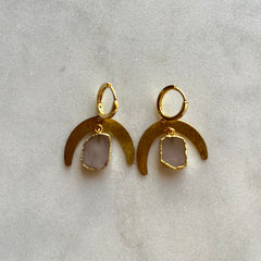 Rose Quartz~Cresent Moon Huggie Earrings