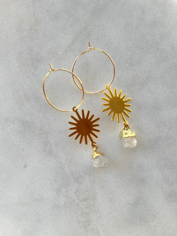 Rose Quartz~Sun/star hoops