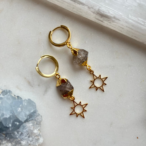 Celestial Diamond~Herkimer Huggie Earrings