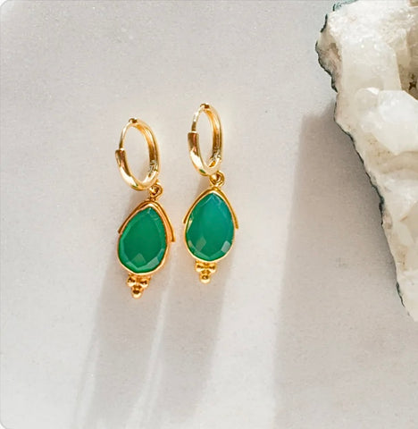 Emerald~Diamond Light Huggies~24 kt Gold Filled