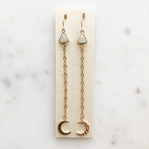 Moonstone Crescent Moon Drop Earrings