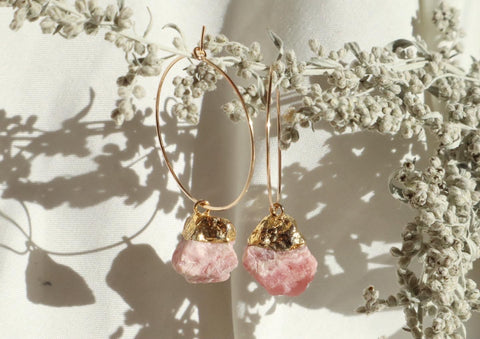 Raw Pink Opal Hoops