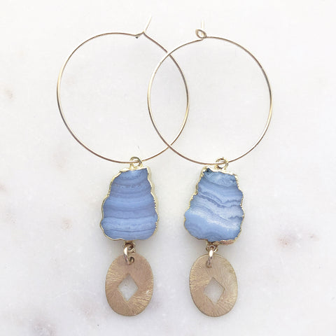 Blue Lace Agate~Diamond Radiance Earrings